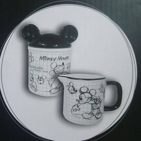 Disney & Zrike SKETCHBOOK Mickey Mouse Creamer & Sugar Bowl w Lid Box Set New - Picture 9 of 11